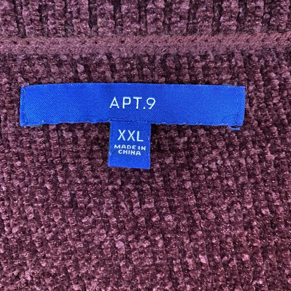 Apt 9 Womens V Neck Long Sleeve Tunic Sweater Casual Plus Size XXL Burgundy‎ EUC